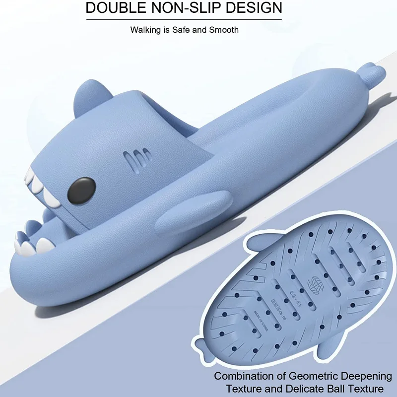 Cute Shark Slippers 4CM Platform Women Men Indoor Bathroom Slides Couples Summer Shoes Soft EVA Female Male Beach Flip Flops
