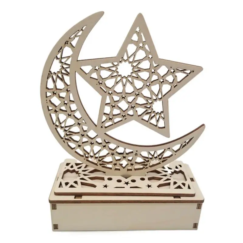 

LED Ramadan Eid Mubarak Decorations Lamp For Home Wooden DIY Table Stand Moon Plaque Pendant Islam Muslim Event Party Supplies