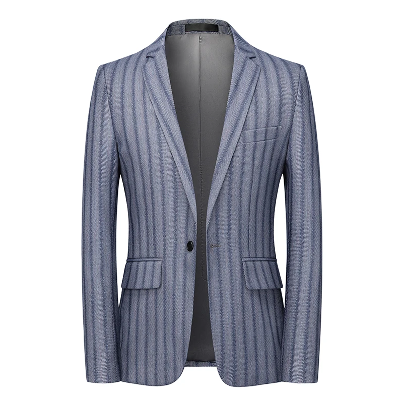 

Men's Brand Clothing High-end Business Social Formal Wear Suit Jacket Men's Leisure Office Blazers Men's Suit Jacket Blue Stripe