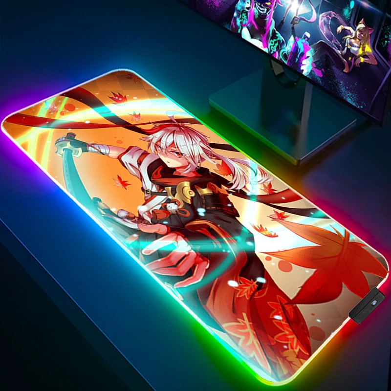 

Genshin Impact Desk Pad Wired Gaming Mouse Mat RGB Mause Gamer Pc Complete Backlit Carpets Keyboard Computer Mausepad Hot Note