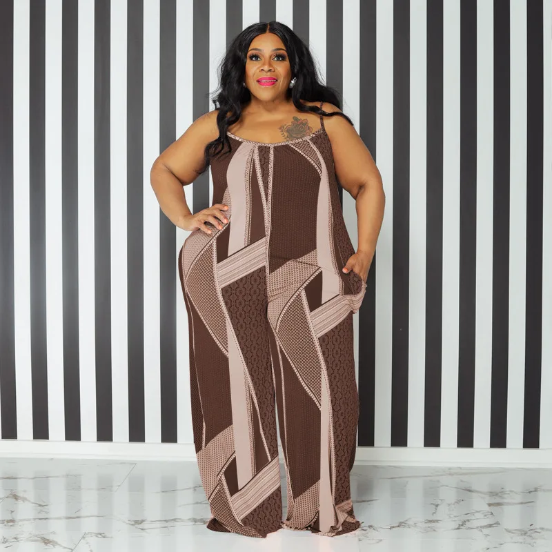

Summer New Plus Size Suspender Wide Leg Pants Print Loose Casual Plus Size Women's Jumpsuit Sexy Jumpsuit Wholesale Dropshipping