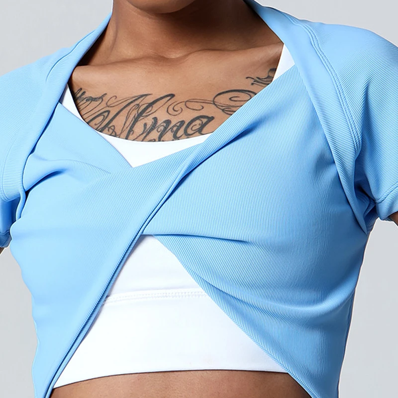 Женская футболка в рубчик для занятий йогой с V-образным вырезом - купить по