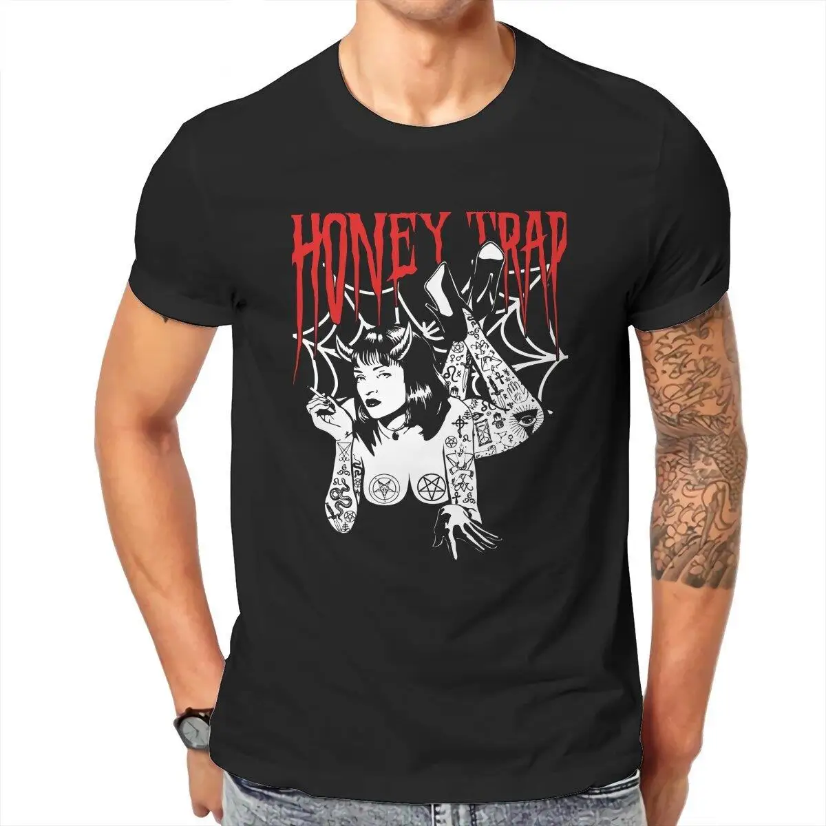 

Honey Trap Men's T Shirts Satanic Trash Metal Funny Tee Shirt Short Sleeve Crew Neck T-Shirt Cotton Big Size Clothes