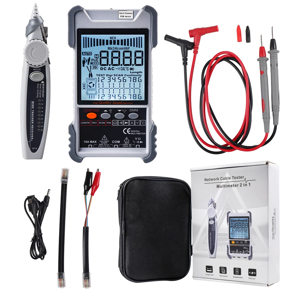 

ET616 /ET618 Network Cable Tester LCD Display Analog Digital Search POE Voltage Test Cable Pairing Wiremap Network Tester