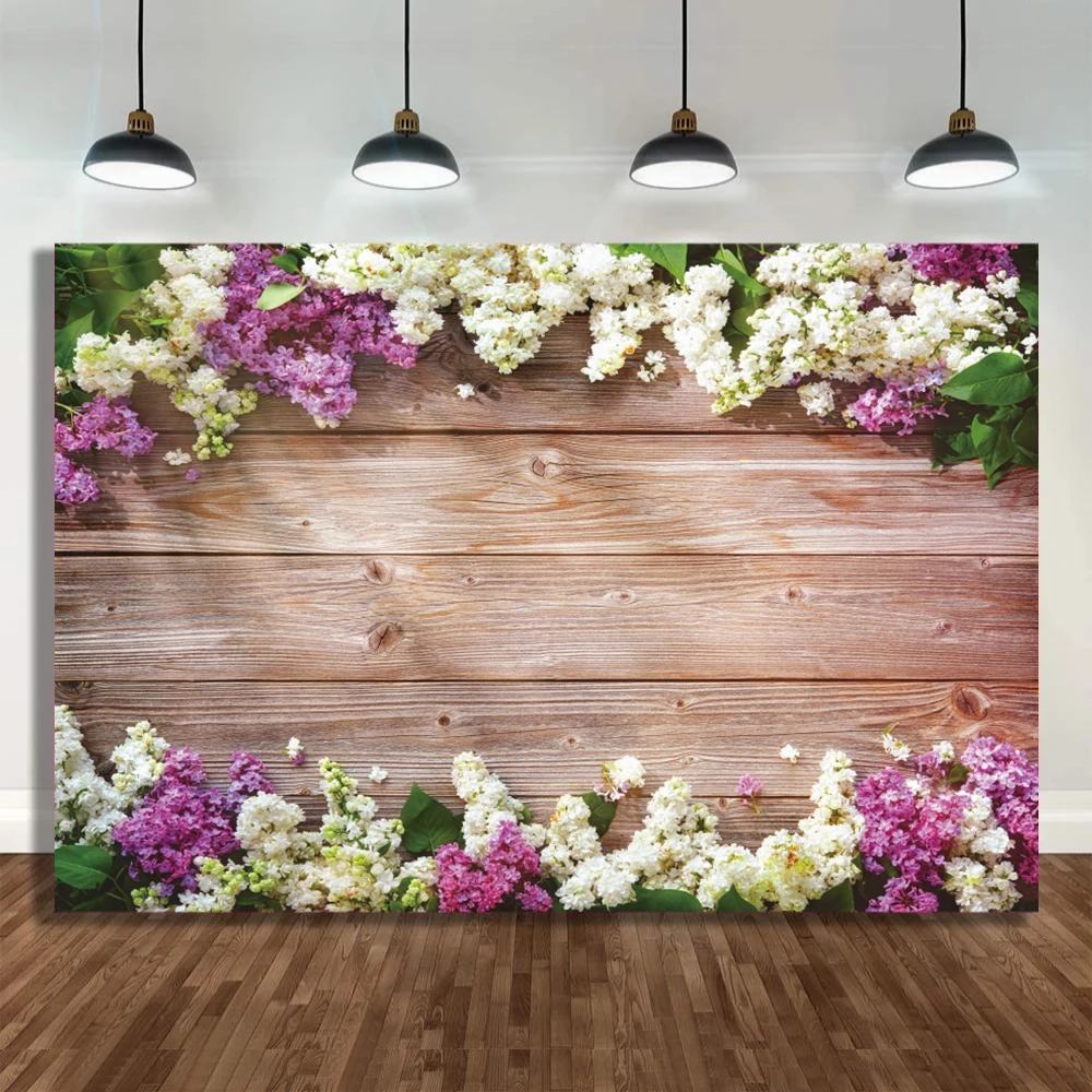 

Brown Wooden Flowers Surround Background Photography Baby Shower Birthday Party Banner Kids Pet Portrait Custom Photo Studio