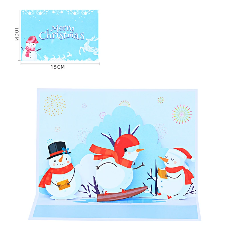 Рождественская открытка с конвертом 3D снеговик всплывающая лазерная резка