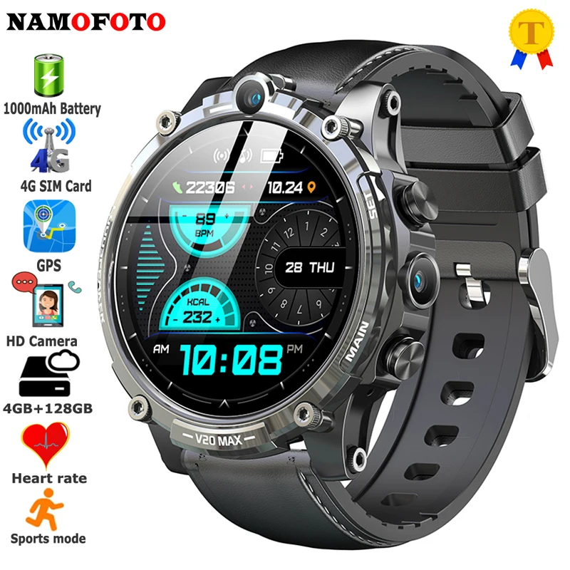

New 4G LTE Smart Watch Men 4GB RAM 64GB ROM 1000mAh Dual Cameras Wristwatch Android Smartwatch Support GPS Wi-Fi Sim Card Call