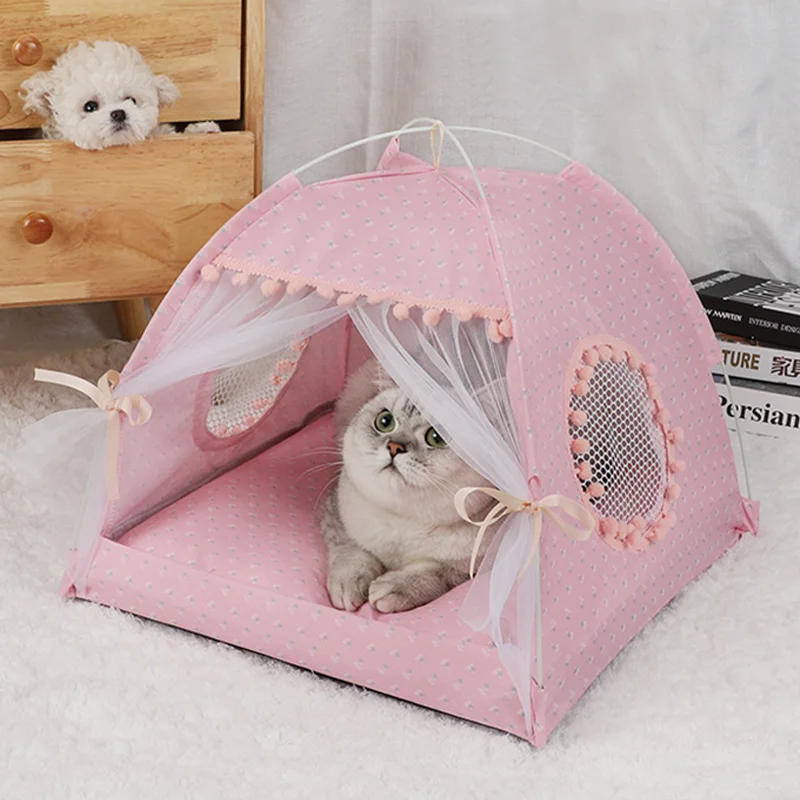 

Pet Dog Tent House Flower Print Enclosed Cat Tent Bed Indoor Folding Portable Cozy Kitty Bed Kennel for Small Dogs Puppy Cats