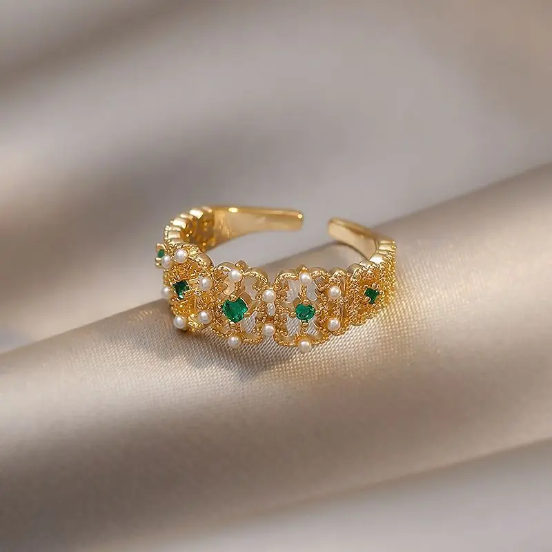 

Vintage Green Crystal Green Crystal Gold Rings for Women Classic Fashion Knuckle Rings Jewelry Accessories