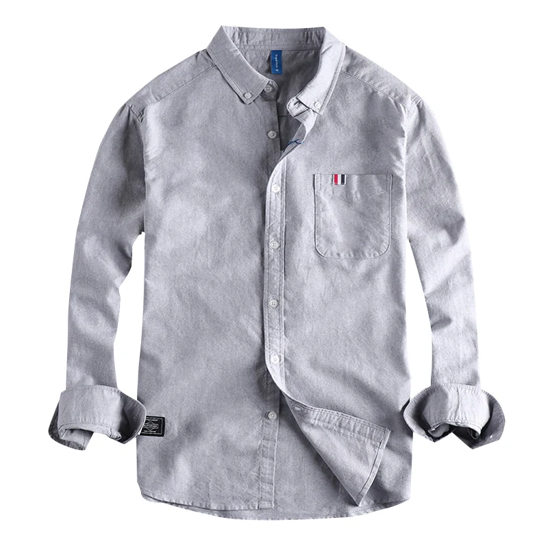 

Hong Kong Style Japanese washed Oxford long sleeved shirt men's solid color simple versatile top