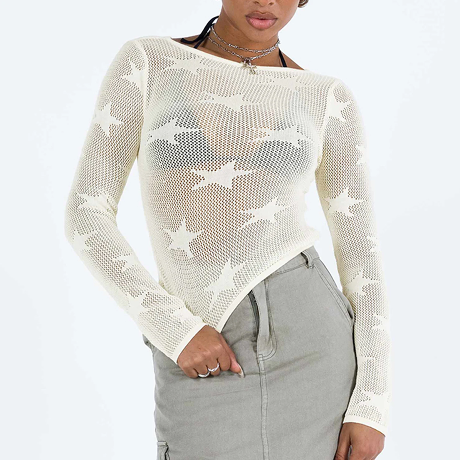 

Женский трикотажный свитер с длинным рукавом, с круглым вырезом