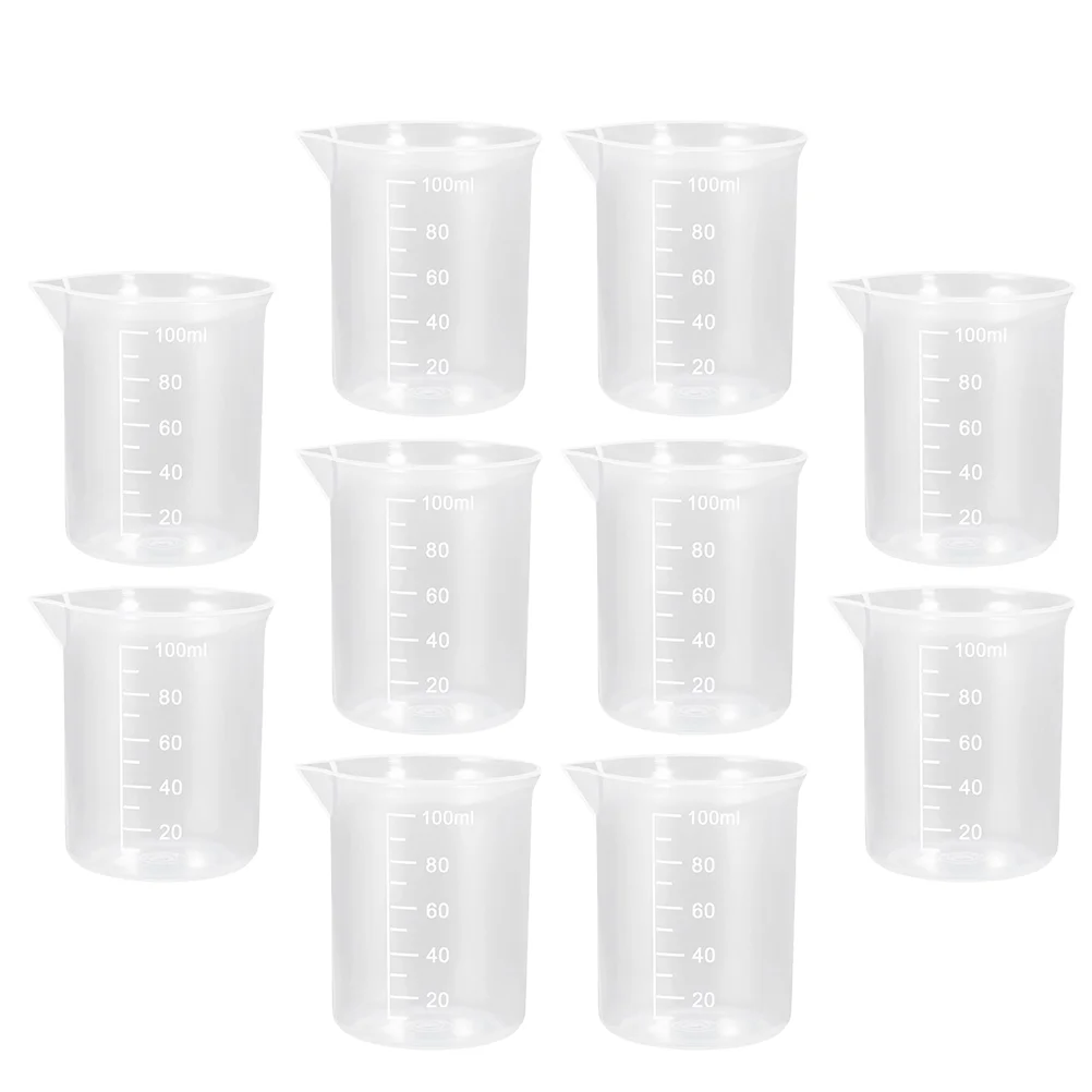 

10 Pcs Plastic Measuring Cup Scale Measure Transparent Beaker Graduated Beakers Cups