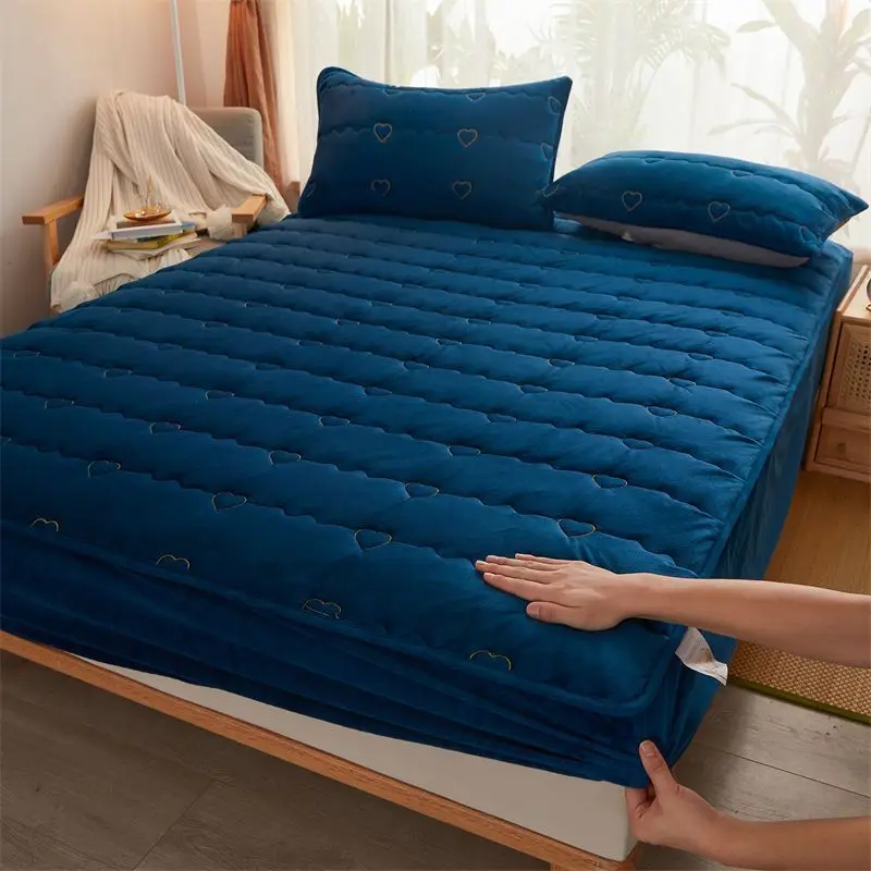 

WASART Thicken quilted velvet mattress cover protector thermal bedspread winter warm elastic fitted sheet bed protection pad 180