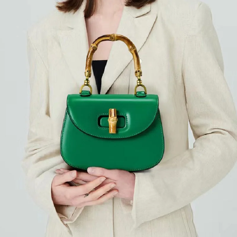 

French Retro Bamboo Saddle Bag 2022 New Candy Color Leather Messenger Bag Ladies Fashion Simple Trend Shoulder Bag Handbag
