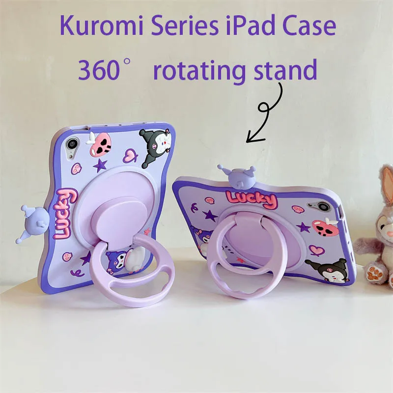 

Kawaii Sanrio Kuromi Cartoon The New Ipad Pro2022 Mini6 Protective Case 360 Degrees To Rotate Bracket Anti-Fall Digital Supplies