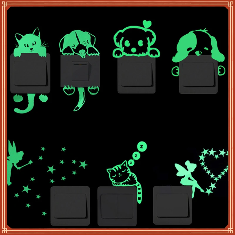 

Luminous Switch Sticker Glow in the Dark Wall Stickers Home Decor Kids Room Decoration Sticker Decal Cat Fairy Moon Star