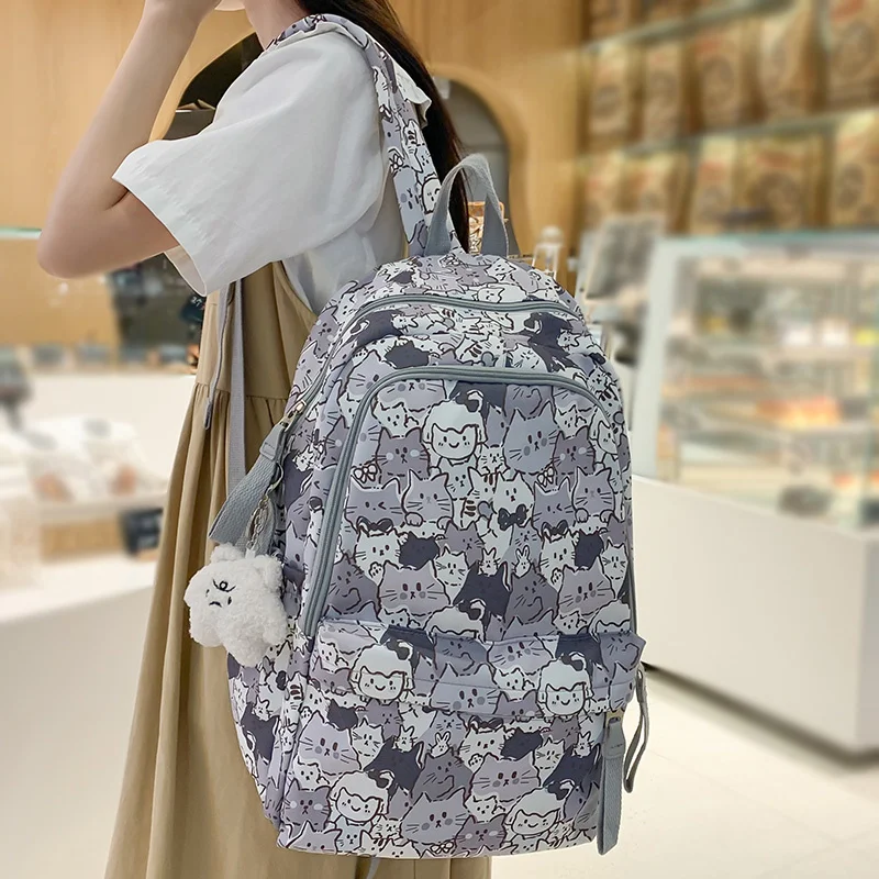

New Female Cartoon Print Book Bag Fashion Women Cute Leisure School Bag Girl Graffiti Laptop Backpack Lady Travel College Trendy
