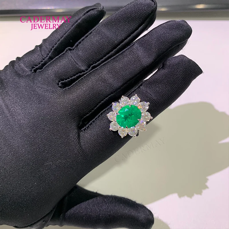 Фото Индивидуальное кольцо из серебра 925 пробы с овальным изумрудом 10x12 мм, кольцо с муассанитом в ореоле, помолвочное кольцо, изумрудное кольцо, подарок для женщин на вечеринку. №3
