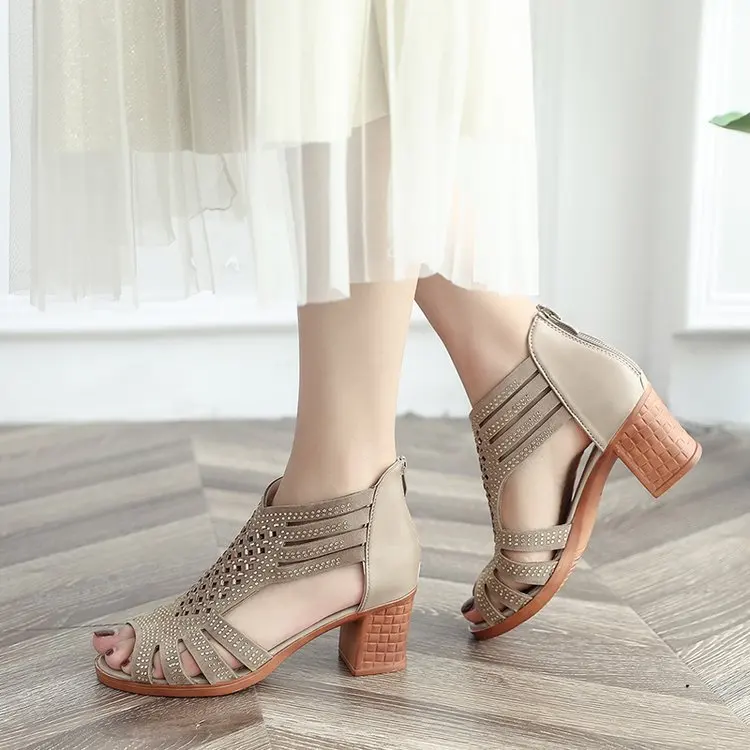 

2023 Women Sandals Spring Summer Ladies Women Wedge Sandals Fashion Fish Mouth Hollow Roma Shoes Lady Shoes Platform Black Beige