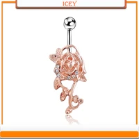 1pc rose flower belly ring rose gold navel stud crystal belly navel jewelry rhinestones belly button ring zinc alloy navel bar