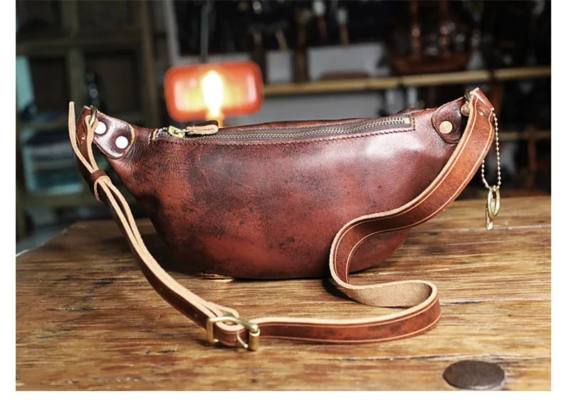 Top quality first layer cowhide men's chest bag outdoor luxury real cowhide youth vintage crossbody bag sports shoulder bag