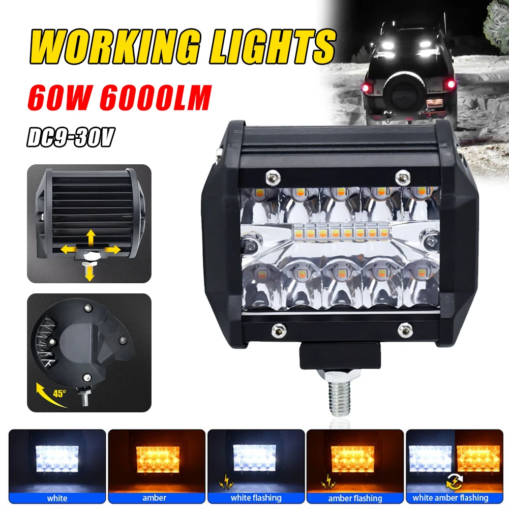 

4In LED Pod Light Bar 120W 12000LM LED Work Light Белый и Янтарный 5 режимов IP68 Водонепроницаемый для внедорожных внедорожников Truck 4x4 Trailer ATV