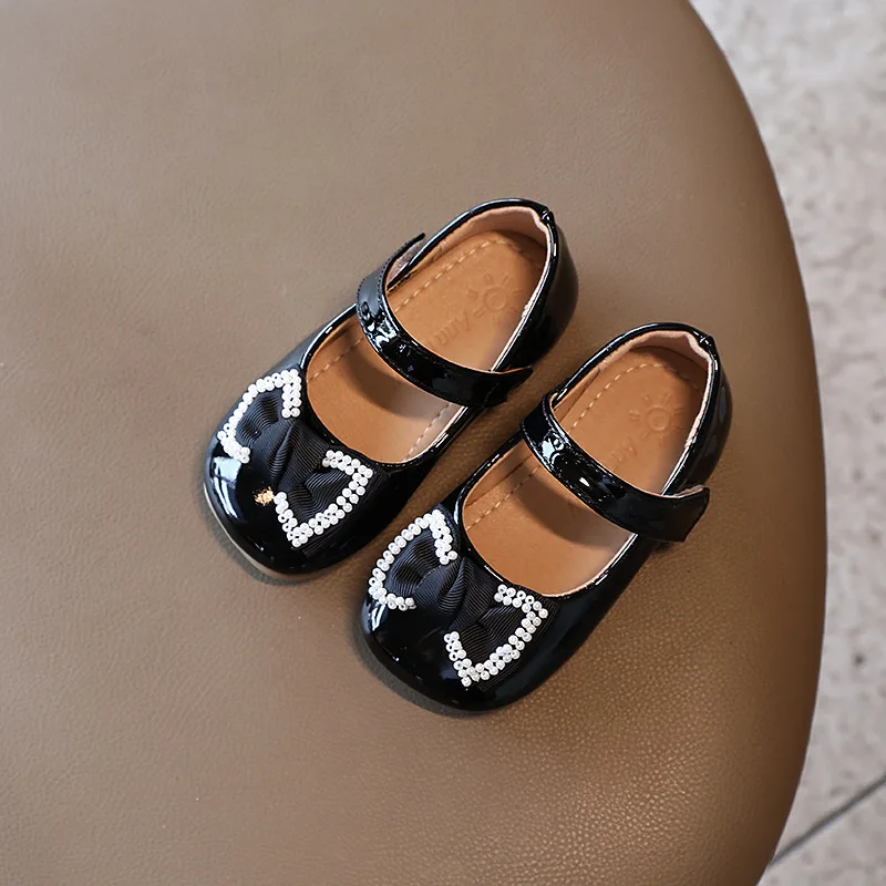 Spring Autumn Girls Leather Shoes Bowtie Pearls Mary Janes For Baby Children Princess Shoe Bridal White Black Red Toddlers |