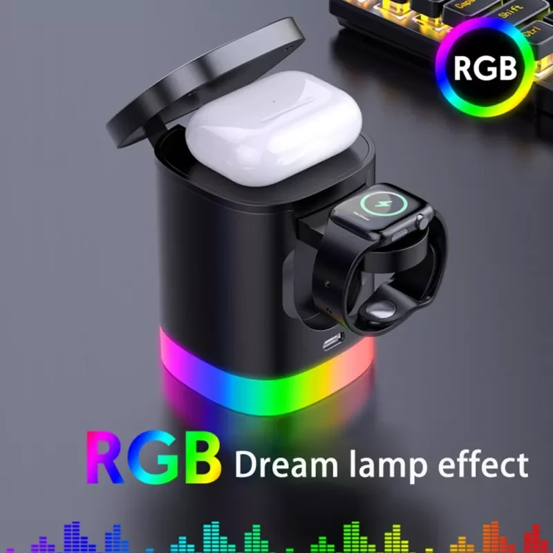 

NEW 3in1 Wireless Fast Charger 12 13 Pro Max RGB Ambient Light 15W Charging Station for airpods Watch