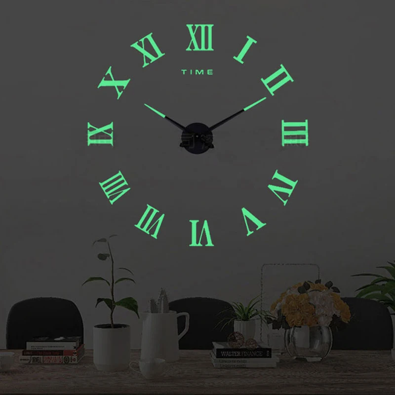 

New Luminous Wall Clock Big Size Watch Horloge 3D DIY Acrylic Mirror Stickers Quartz Modern Mute Living Room Decor Wall Clocks