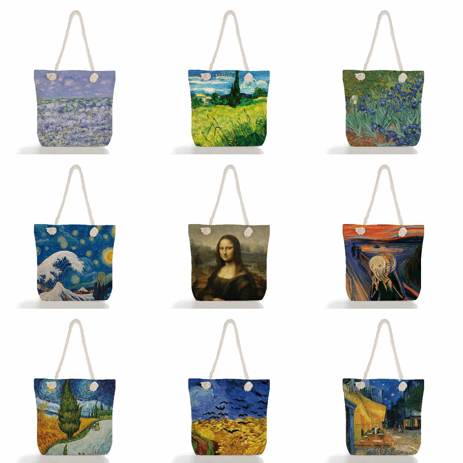

Повседневная Женская Экологически чистая многоразовая сумка-тоут, шоппер в стиле Харадзюку, Эко сумка для покупок Ван Гога, вместительная художественная женская наплечная сумочка