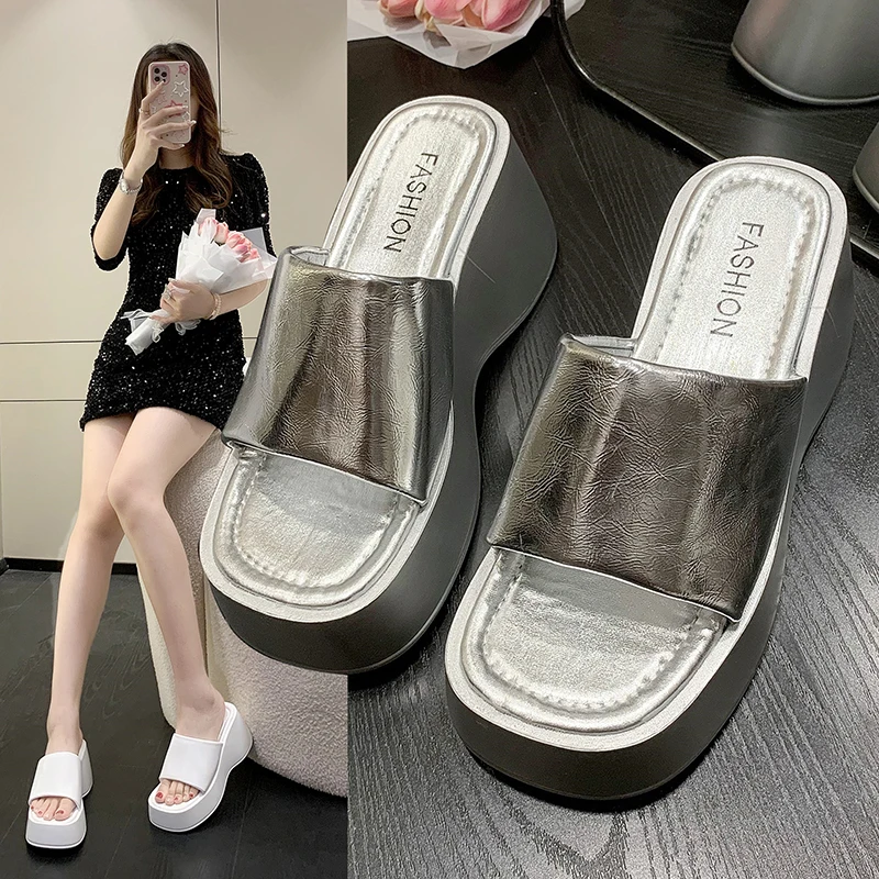 Japanese Style Women's Sandals Casual Summer Fashion Silver Wedges Shoes 5cm-8cm High Platform Sandals