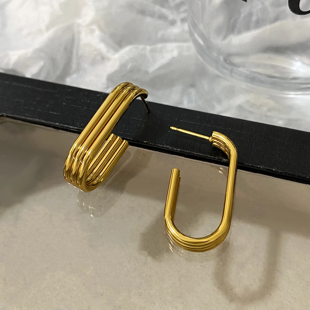 Модные золотые серьги в медном стиле Женская трехслойная крупная кольцевая