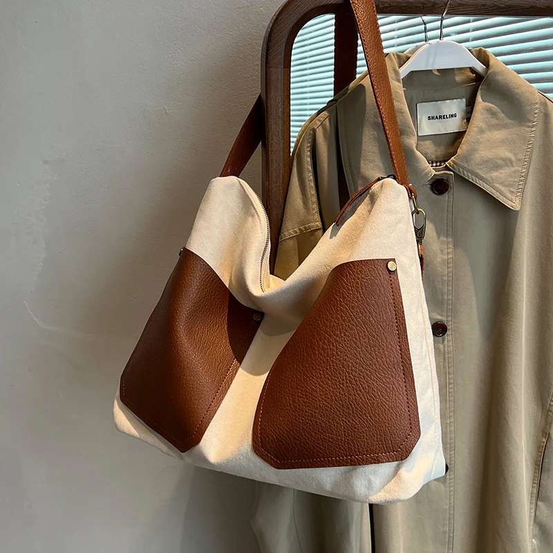 

High capacity handbags for women 2022Winter Contrasting colors Female bag luxury office tote Messenger Shoulder bag ladies purse
