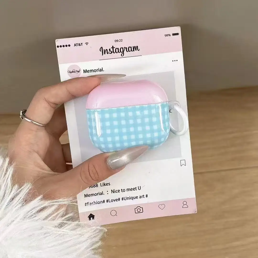 Фото Корейский сетчатый узор, подходящий для AirPods 1/2/3/4 Bluetooth, защитный чехол для наушников Apple AirPods Pro 2, чехол для наушников с защитой от падения №4