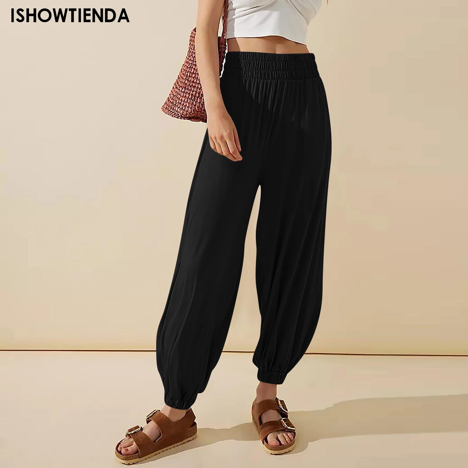 

Daily Comfort Pocket Pants Women's High Waist Belt Tie Solid Color Quick-drying Casual Pants High Waist Leggings Summer Casual