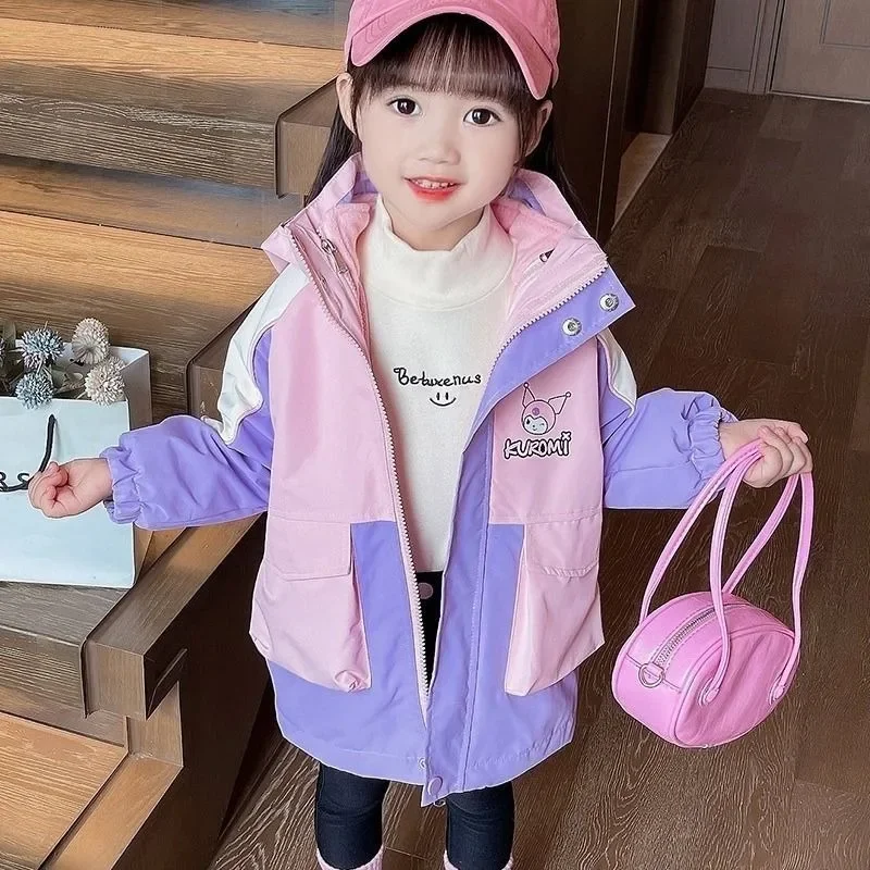 Пальто Kawaii Sanrio Kuromi для девочек осенне-зимняя бархатная ветрозащитная детская