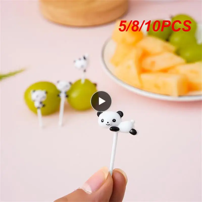 

5/8/10PCS Snack Dessert Cake Picks Mini Cartoon Fruit Fork Bento Tableware Cute Panda Food Grade Plastic Fruit Stick