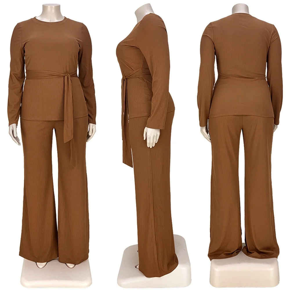 Plus Size Women's Clothing Two Piece Set Pure Color Matching Sets Long Sleeve Fall Clothes Casual Outfits Who 3xl 4xl 5xl 6xl