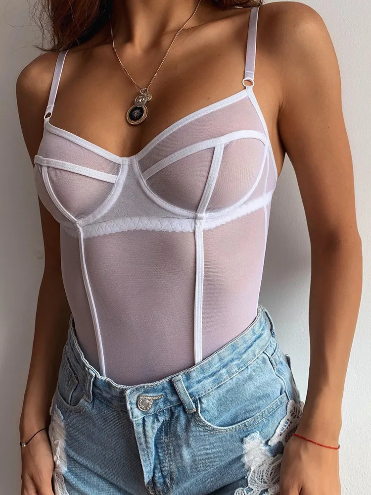 

Perspective Mesh Sexy Sling Jumpsuit Women's 2022 European Women's Summer Deep V Vest women tops women clothing