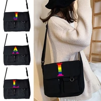 2022 women canvas messenger bags casual version wild shoulder crossbody bag rainbow print postman case shopping packet organizer