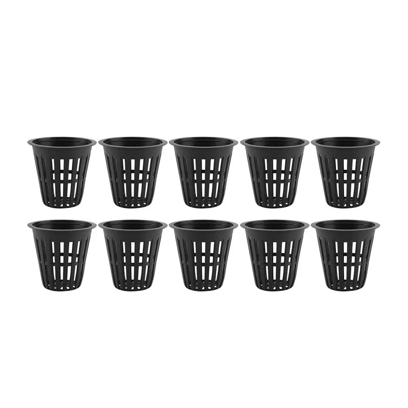 

10 Pieces/Set of Plant Tray Pots Durable Plastic Garden Net Nursery Basket Hydroponic Garden Balcony Plants (Black)