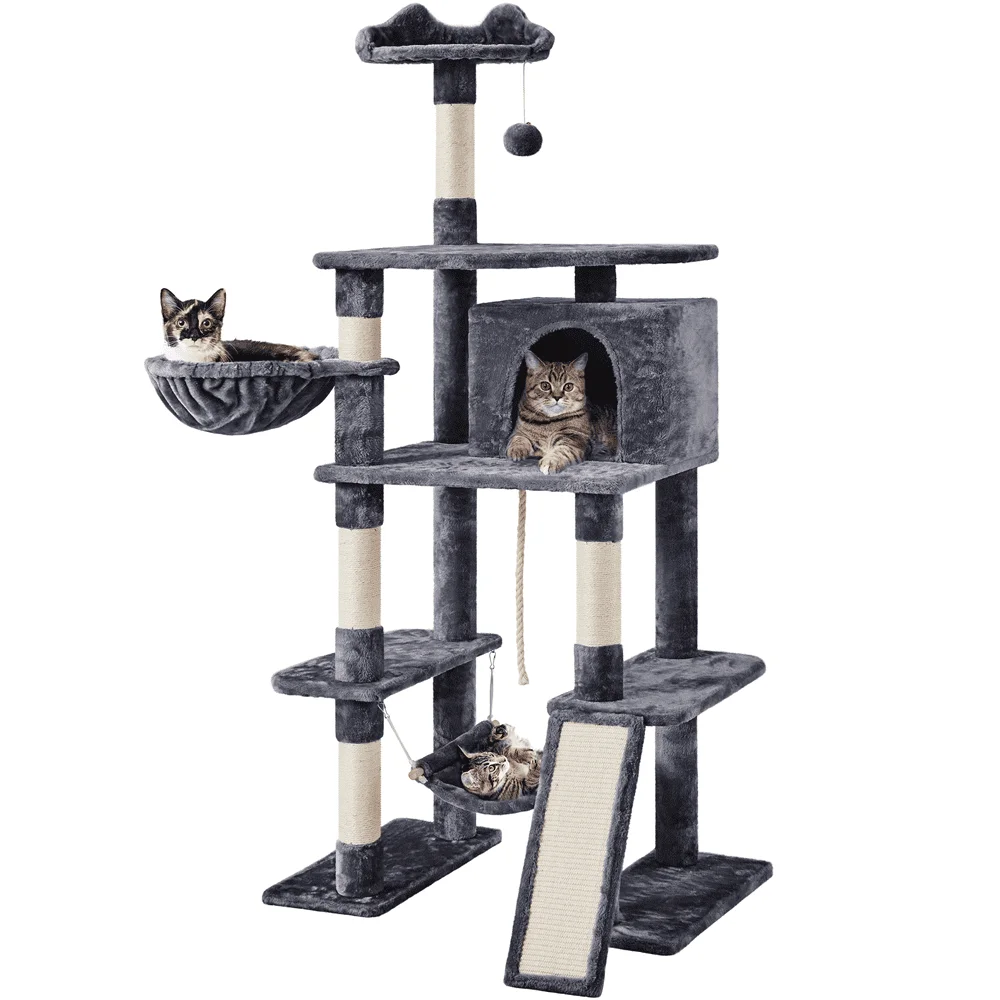 

70" Cat Tree with Condo and Scratching Post Tower, Dark Gray