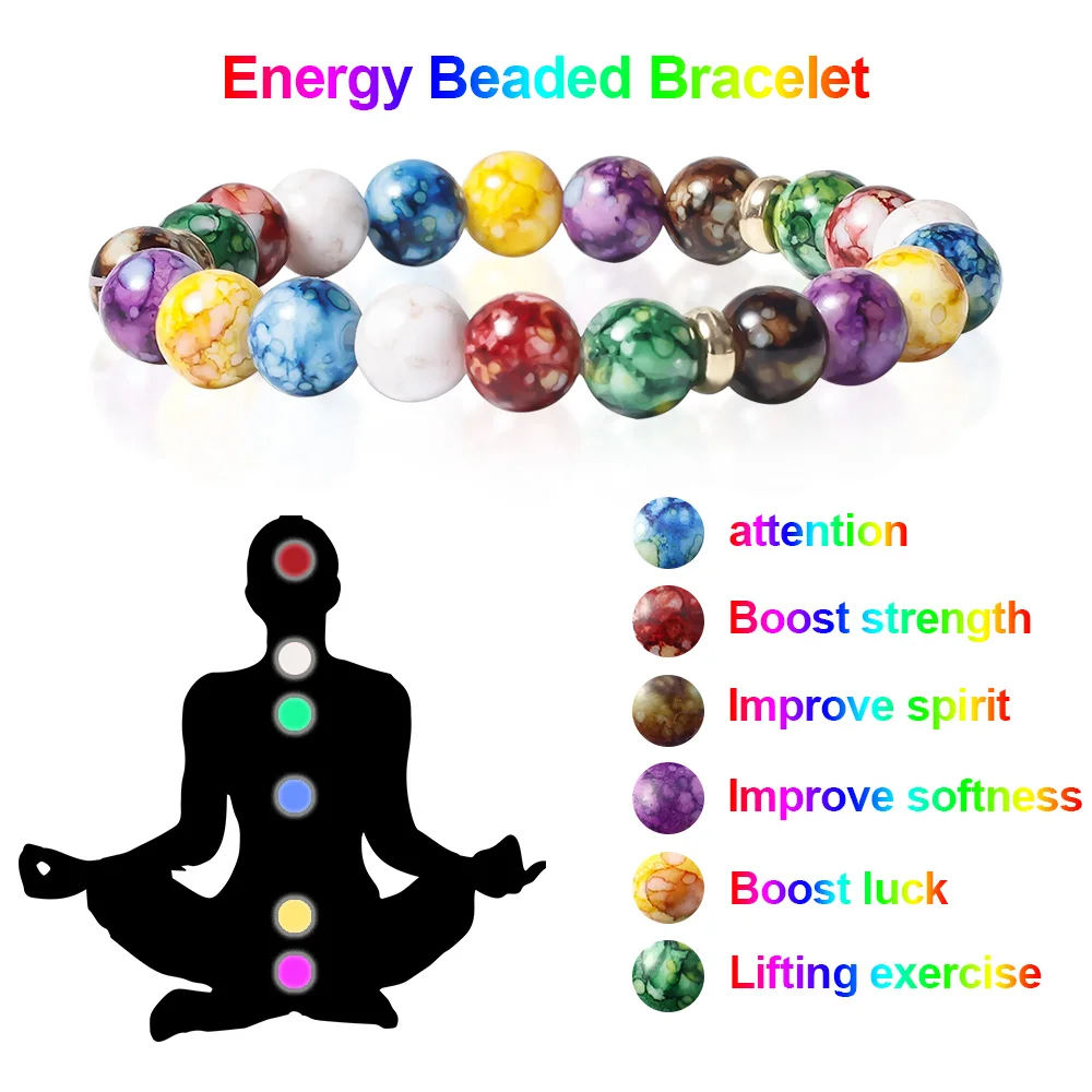 

7 Chakras Reiki Healing Stone Bracelet Yoga Balance Energy Imitate Volcanic Stones Beads Jewelry Beaded Bracelets