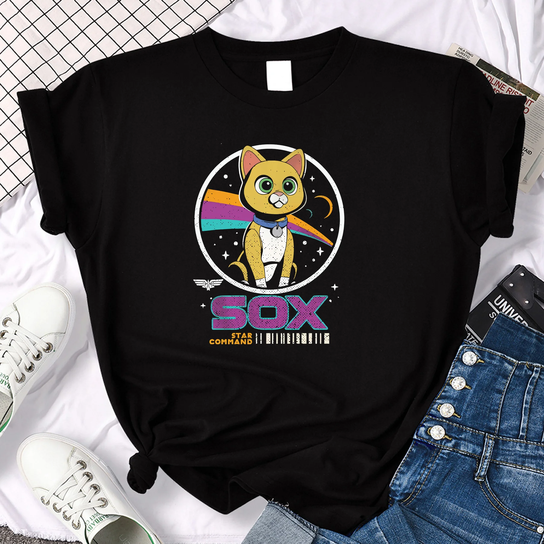 

Men T-shirt Retro Sox Cat Star Command T-shirt Women Lightyear 2022 Buzz Sox Cat Lightyear Movie 2022 T-shirts Ladie Y2k T Shirt