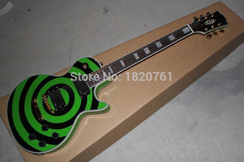 

Factory Price selling 6 Strings EMG pick-up G-LP Zakk Wylde Bullseye Green black Circle Electric Guitar 140412