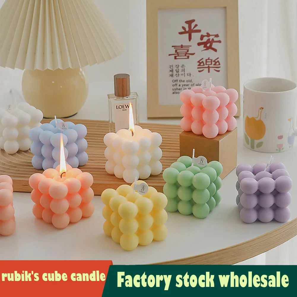 

Magic Rubik's Cube Aromatherapy Candles Ins Creative Home Decorations Morandi Color Bubble Geometric Ornaments