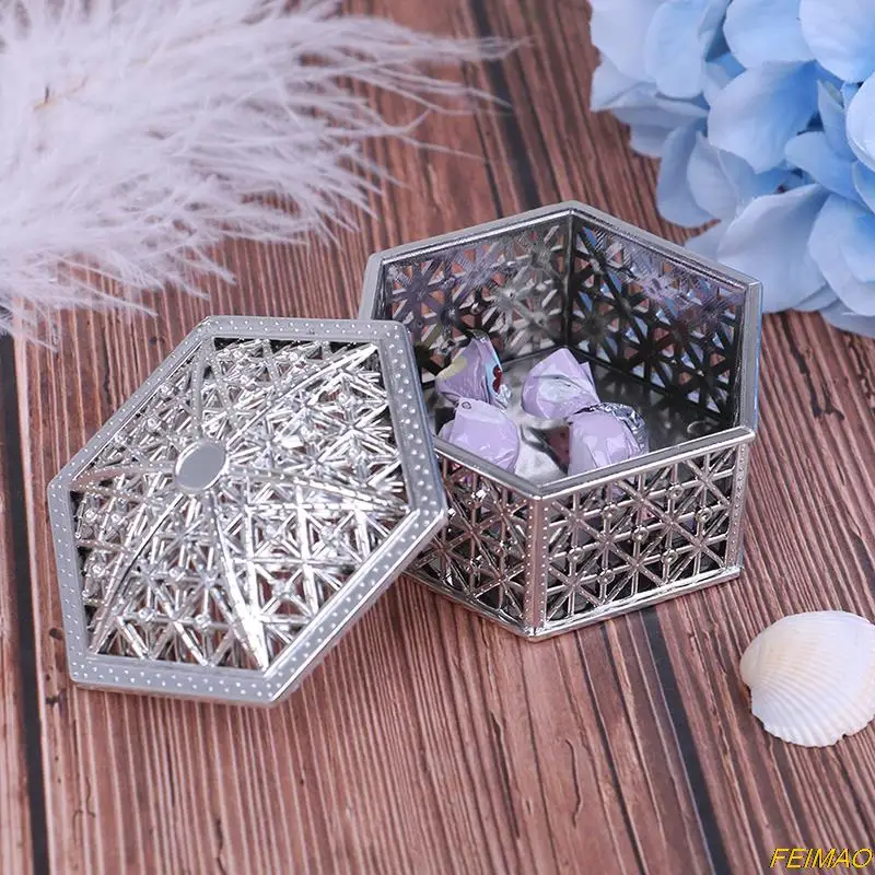 1 шт. креативная Шестигранная полая Золотая и Серебряная пластиковая коробка для