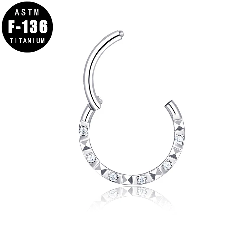 

ASTM F136 Titanium Helix Earring Nose Ring CZ Pyramid Cuts Front Septum Clicker Piercing Ear Tragus Cartilage Nose Stud Jewelry