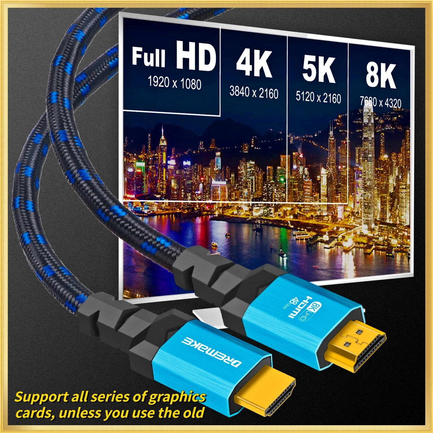 Кабель HDMI 8K @ 60 Гц и 4K 120 48 Гбит/с позолоченным покрытием для HDTV разветвитель