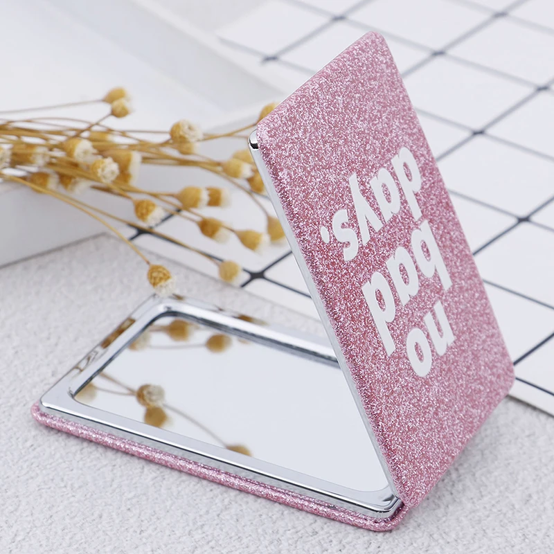 

DSHOU198 Double Side Folding Mini Compact Pocket Travel Mirror Pink Portable Square Cute Makeup Mirror Gift For Women Girl 1pc